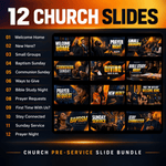 List of all 12 church pre-service slides in the bundle