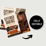 September Booking Flyer, Fall Booking Flyer, September Books Open Flyer, Hair Nails Wig Install Flyer, Salon Flyer, Editable Canva Template