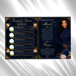 Royal Blue Roses Funeral Program Template: 8-Page Memorial (Canva PDF)