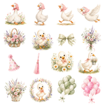 Pink Goose Watercolor Clipart Bundle, Baby Shower Graphics (70 PNG Files)