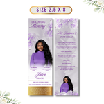 Purple Gold Roses Memorial Bookmark Template: Funeral Keepsake (Canva PDF)