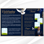 Blue & Gold Funeral Program Template, 8-Page Memorial (Canva, PDF)