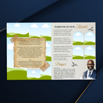 Elegant Funeral Program Canva Template | Blue & Gold Theme | 8 Page Memorial Booklet