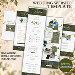 Green & White Floral Wedding Website Template with RSVP: Editable Canva Design (Digital Download)