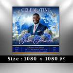 Blue Rose Funeral Announcement Flyer: Celebration of Life (Canva Template, Digital Download)