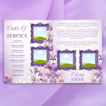 White & Purple Roses Funeral Program Template, Memorial Obituary (Canva Template)