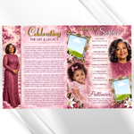 Pink & White Roses Funeral Program Template: 8-Page Memorial (Canva PDF)