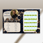 Blue & Gold Funeral Program Canva Template |8 Page Memorial Booklet