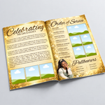 Yellow & Gold Funeral Program Template: 12-Page Memorial (Canva PDF)