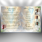 White Roses Funeral Program Template, 8 Page Memorial (Canva)