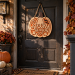 Halloween Round Door Sign SVG, Pumpkin Spooky Season Sign Laser Cut File, Fall Porch Decor