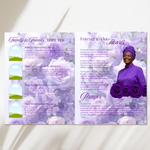 Purple Roses Funeral Program Template, Memorial Obituary (Canva Template)