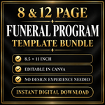 Funeral Program Template Bundle, Editable Canva Memorial Booklet, Celebration of Life, Obituary Order of Service, 8.5x11 Bifold