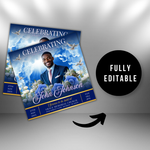 Blue Rose Funeral Announcement Flyer: Celebration of Life (Canva Template, Digital Download)