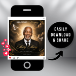 Black & Gold Funeral Announcement Flyer: Obituary, Celebration of Life (Canva Template PDF)