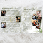 White & Green Funeral Program Template: Roses Design, Celebration of Life (Canva, PDF Download)