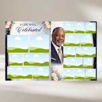 Blue & White Roses Funeral Announcement Flyer: Obituary, Celebration of Life (Canva Template PDF)