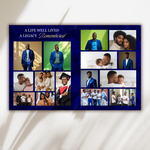 Blue & Gold Roses Funeral Program Template, Memorial Obituary (Canva Template)