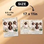 White & Gold Elegant Funeral Program Canva Template | White Rose Green Gold Theme | 8 Page Memorial Booklet
