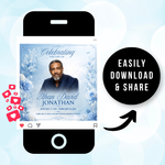 Blue Roses Funeral Announcement Flyer: Obituary, Celebration of Life (Canva Template PDF)