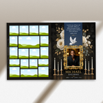 Blue & Gold Funeral Program Canva Template |8 Page Memorial Booklet
