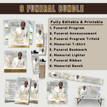 White & Green Roses Funeral Program Template: 8-Page Memorial (Canva PDF)