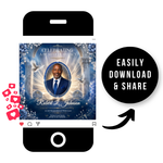 Blue & White Funeral Announcement Flyer: Obituary, Celebration of Life (Canva Template PDF)