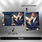 Blue and Gold Funeral Program Template: 8-Page Memorial, 1 T-Shirt (Canva PDF)