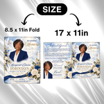 Royal Blue Roses Funeral Program Template: 8-Page Memorial (Canva PDF)
