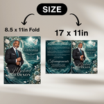 Deep Teal Green Roses Funeral Program Template: 8-Page Memorial (Canva PDF)