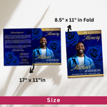 Blue & Gold Roses Funeral Program Template, Memorial Obituary (Canva Template)