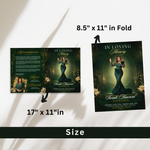 Green & Gold Funeral Program Template: 8-Page Memorial (Canva, 17x11 Digital Download)
