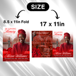 Red Floral Funeral Program Template, 8-Page Memorial (Canva, PDF)