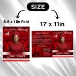 Red Floral Funeral Program Template, 8-Page Memorial (Canva, PDF)