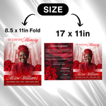 Red Floral Funeral Program Template, 8-Page Memorial (Canva, PDF)