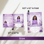 White & Purple Roses Funeral Program Template, Memorial Obituary (Canva Template)