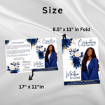 Blue Rose Funeral Program Template, 8-Page Memorial (Canva, PDF)