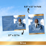 Blue & Gold Roses Funeral Program Template, Memorial Obituary (Canva Template)