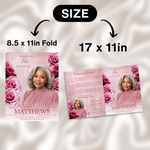 Pink Roses Funeral Program Template: 8-Page Memorial, Celebration of Life (Canva Template, PDF Download)