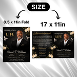 Black & Gold Roses Funeral Program Template: 8-Page Memorial (Canva PDF)