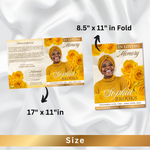 Yellow & Gold Roses Funeral Program Template, Memorial Obituary (Canva Template)