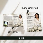 White & Black Roses Funeral Program Template: 8-Page Memorial (Canva, 17x11 Digital Download)