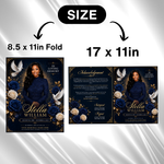 Royal Blue Roses Funeral Program Template: 8-Page Memorial (Canva PDF)