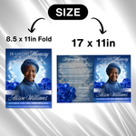 Blue Floral Funeral Program Template, 8-Page Memorial (Canva, PDF)