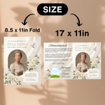 White Roses Funeral Program Template, Memorial Obituary (Canva Template)
