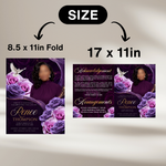 Purple Roses Funeral Program Template: 8-Page Memorial (Canva PDF)