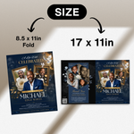 Blue & Gold Funeral Program Canva Template |8 Page Memorial Booklet