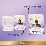 White & Purple Roses Funeral Program Template, Memorial Obituary (Canva Template)