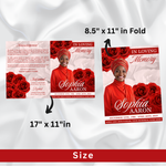 Red Roses Funeral Program Template, Memorial Obituary (Canva Template)