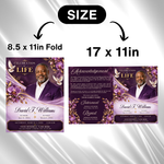 Purple Floral Funeral Program Template, 8-Page Memorial (Canva, PDF)